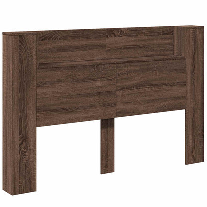 Storage Headboard with LED Brown Oak Engineered Wood