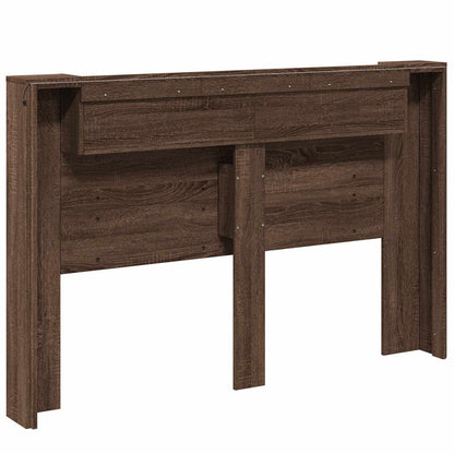 Storage Headboard with LED Brown Oak Engineered Wood