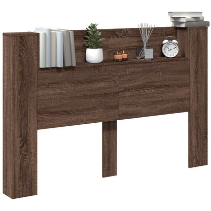 Storage Headboard with LED Brown Oak Engineered Wood