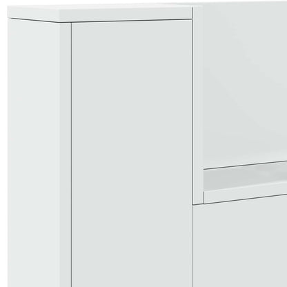 Storage Headboard with LED White Engineered Wood