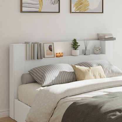 Storage Headboard with LED White Engineered Wood