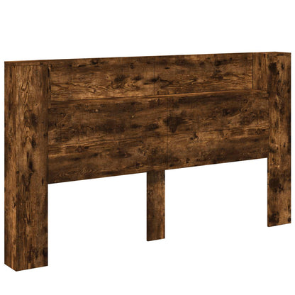 Storage Headboard with LED Smoked Oak Engineered Wood