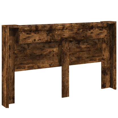 Storage Headboard with LED Smoked Oak Engineered Wood