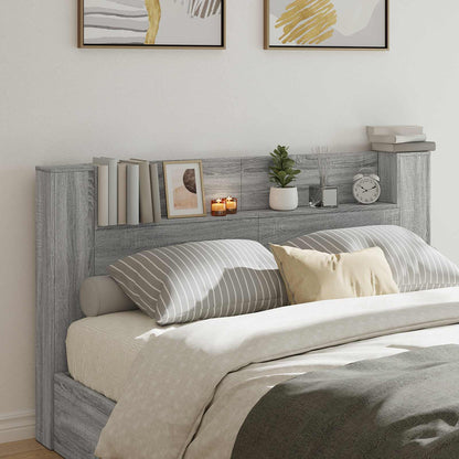 Storage Headboard with LED Grey Sonoma Engineered Wood