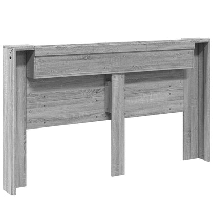 Storage Headboard with LED Grey Sonoma Engineered Wood