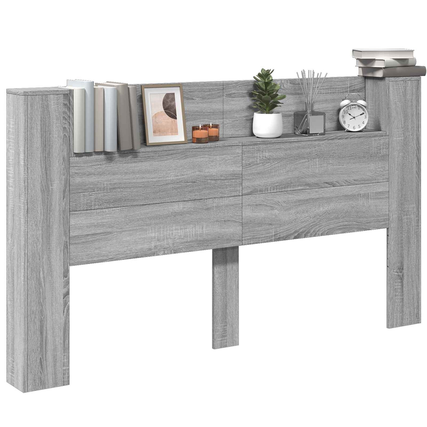 Storage Headboard with LED Grey Sonoma Engineered Wood
