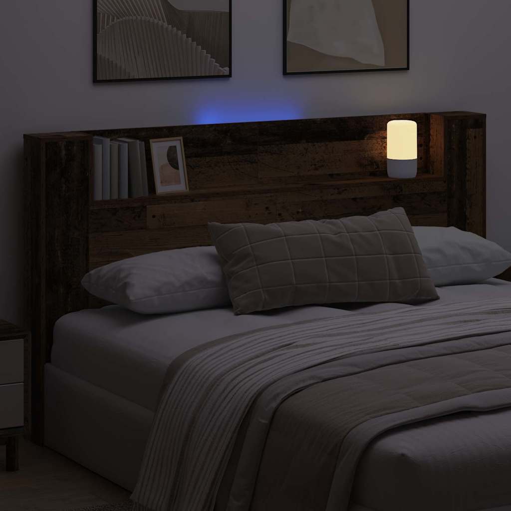 Storage Headboard with LED Old Wood Engineered Wood