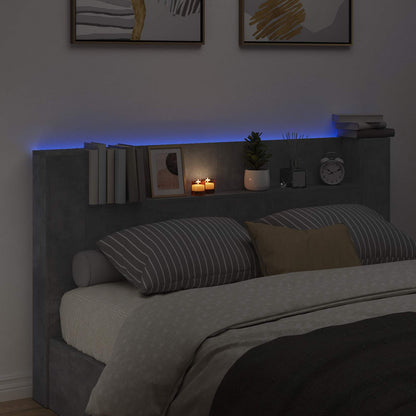 Storage Headboard with LED Concrete Grey Engineered Wood