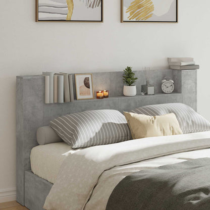 Storage Headboard with LED Concrete Grey Engineered Wood