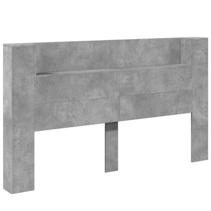 Storage Headboard with LED Concrete Grey Engineered Wood