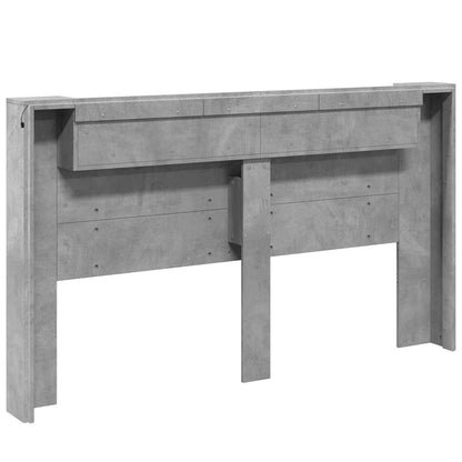 Storage Headboard with LED Concrete Grey Engineered Wood