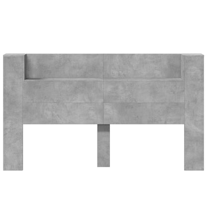 Storage Headboard with LED Concrete Grey Engineered Wood
