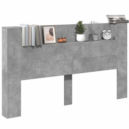 Storage Headboard with LED Concrete Grey Engineered Wood