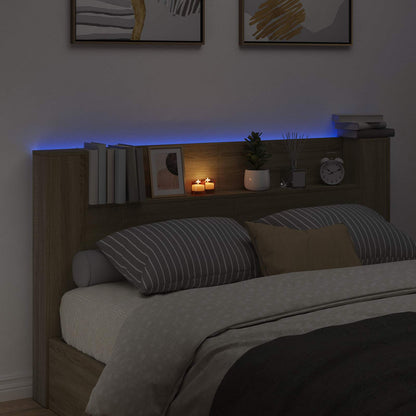 Storage Headboard with LED Sonoma Oak Engineered Wood