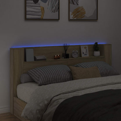 Storage Headboard with LED Sonoma Oak Engineered Wood