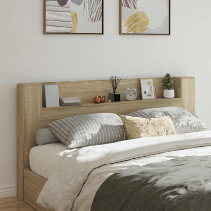Storage Headboard with LED Sonoma Oak Engineered Wood