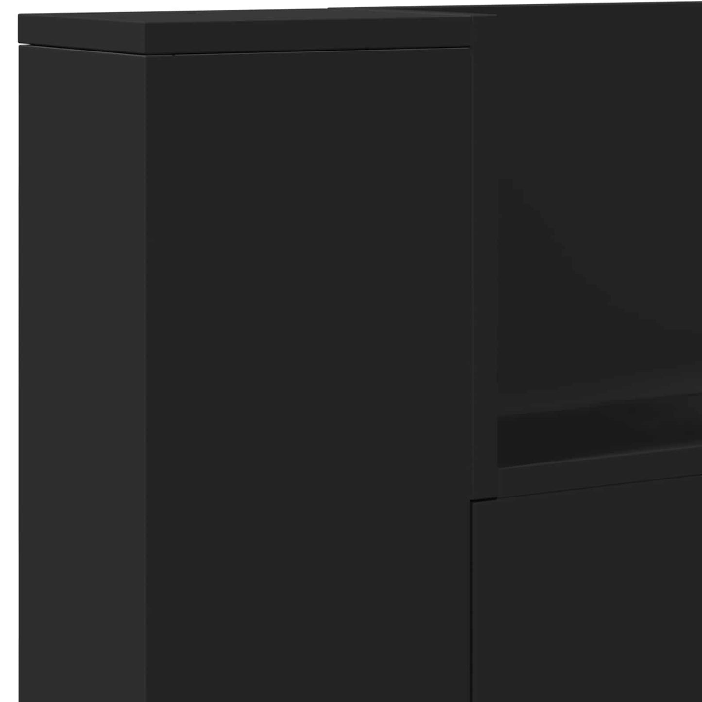 Storage Headboard with LED Black Engineered Wood