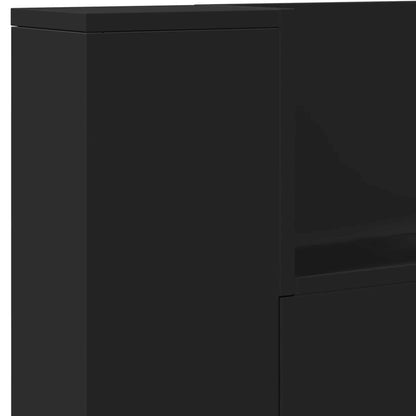 Storage Headboard with LED Black Engineered Wood
