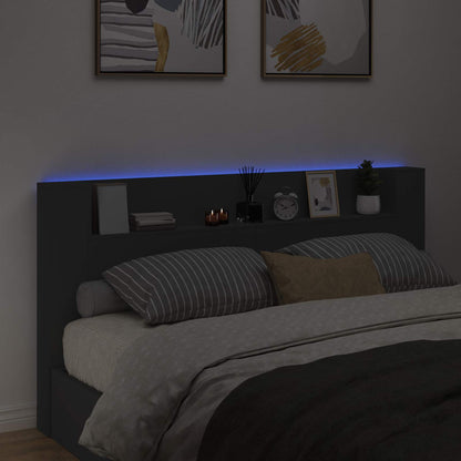 Storage Headboard with LED Black Engineered Wood