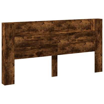 Storage Headboard with LED Smoked Oak Engineered Wood