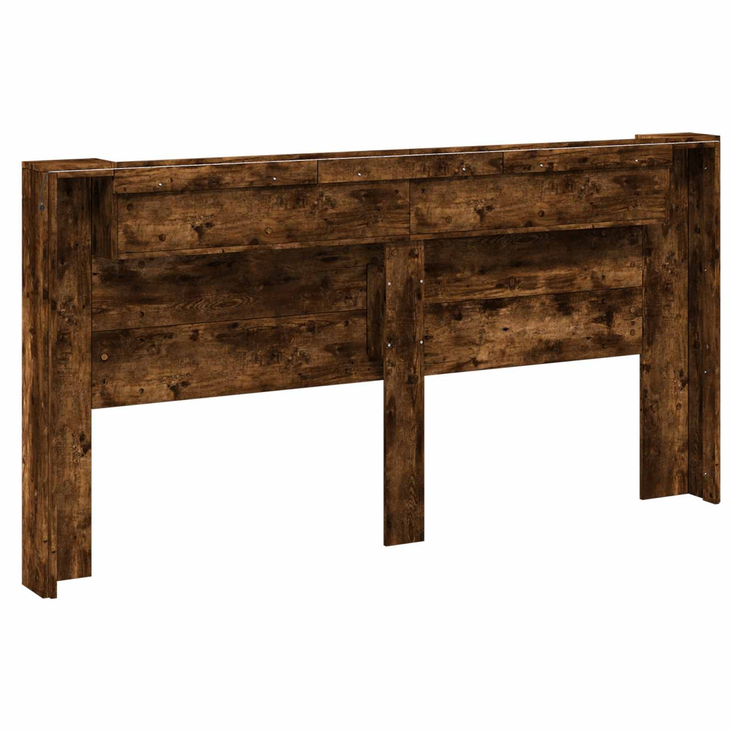 Storage Headboard with LED Smoked Oak Engineered Wood