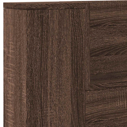 Storage Headboard with LED Brown Oak Engineered Wood