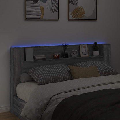 Storage Headboard with LED Grey Sonoma Engineered Wood