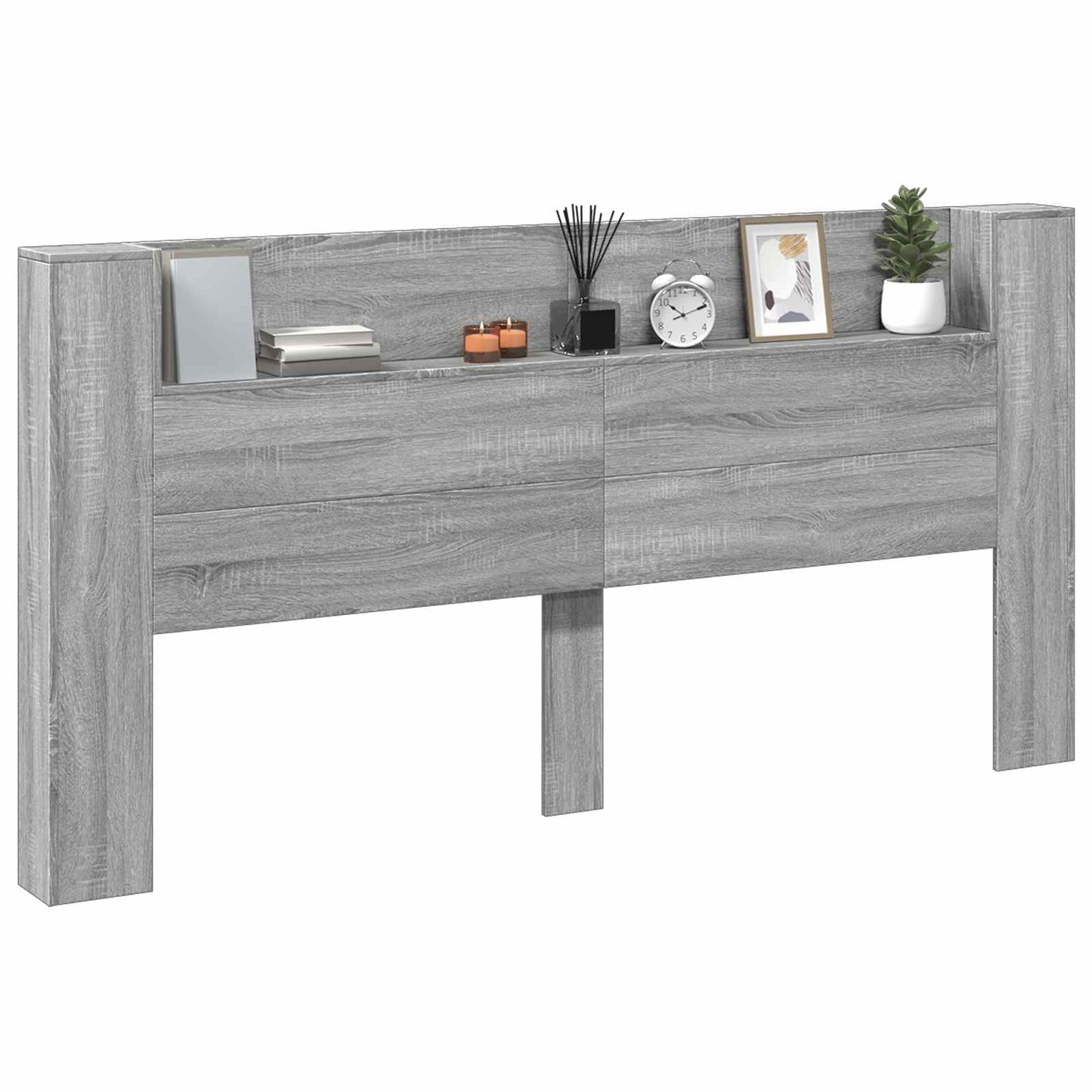 Storage Headboard with LED Grey Sonoma Engineered Wood