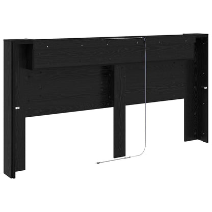 Storage Headboard with LED Black Oak Engineered Wood