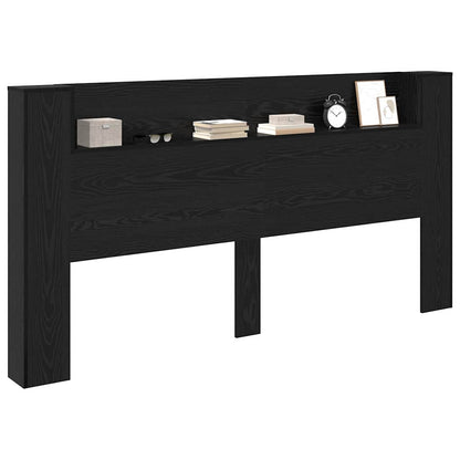 Storage Headboard with LED Black Oak Engineered Wood