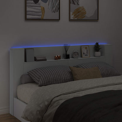 Storage Headboard with LED White Engineered Wood