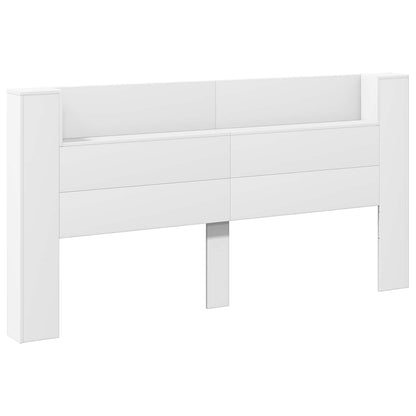 Storage Headboard with LED White Engineered Wood