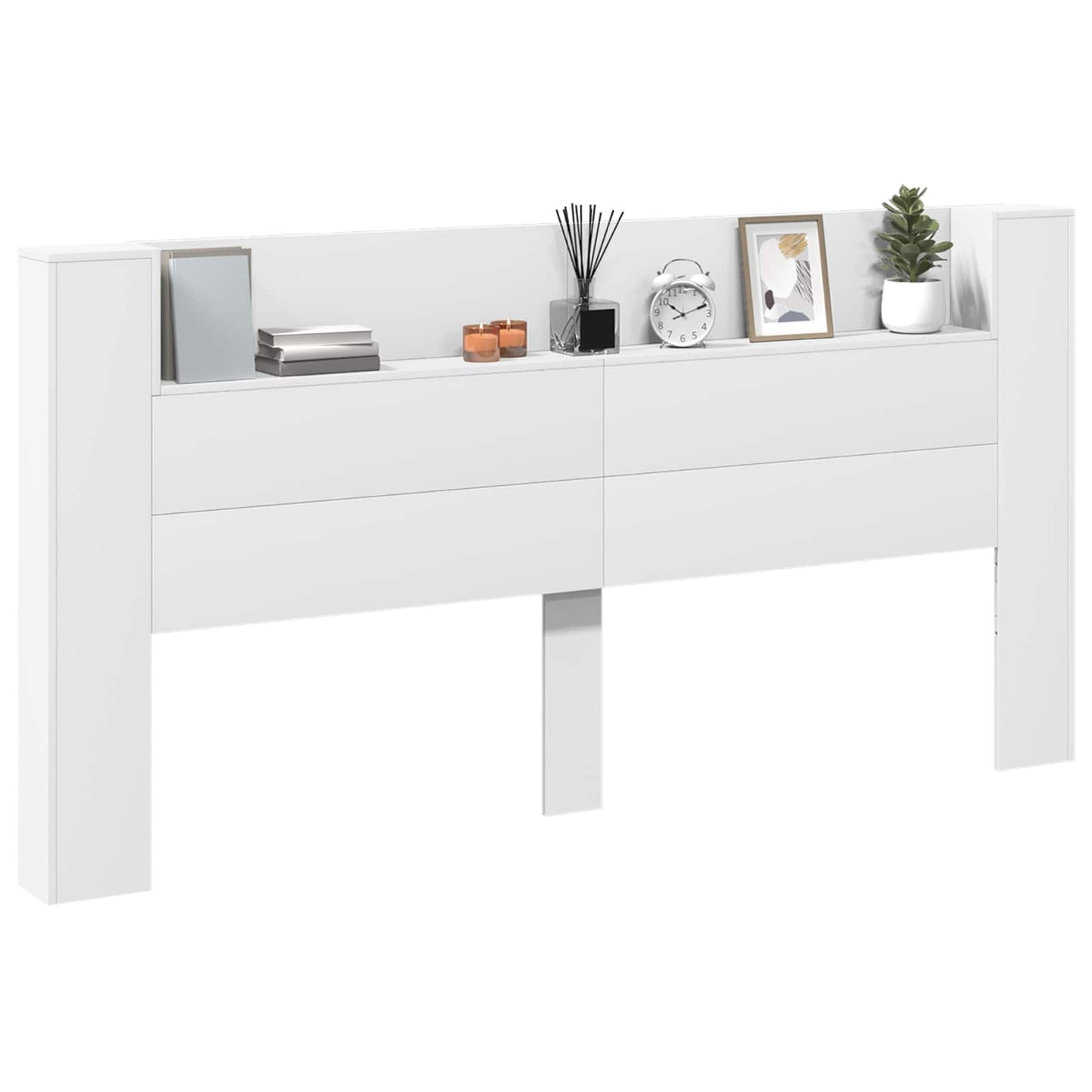 Storage Headboard with LED White Engineered Wood
