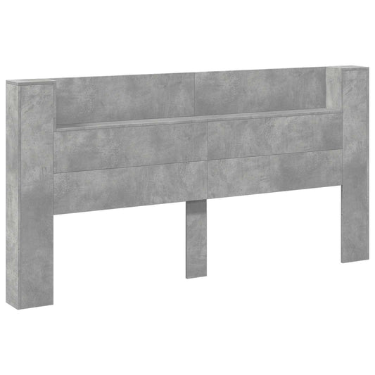 Storage Headboard with LED Concrete Grey Engineered Wood