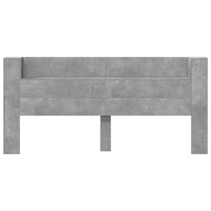 Storage Headboard with LED Concrete Grey Engineered Wood