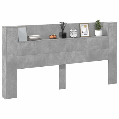 Storage Headboard with LED Concrete Grey Engineered Wood