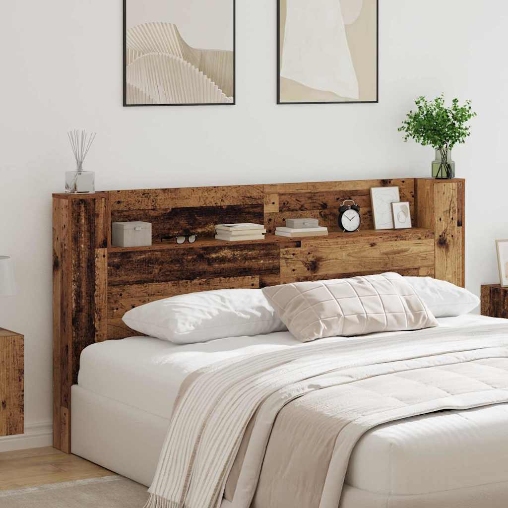 Storage Headboard with LED Old Wood Engineered Wood