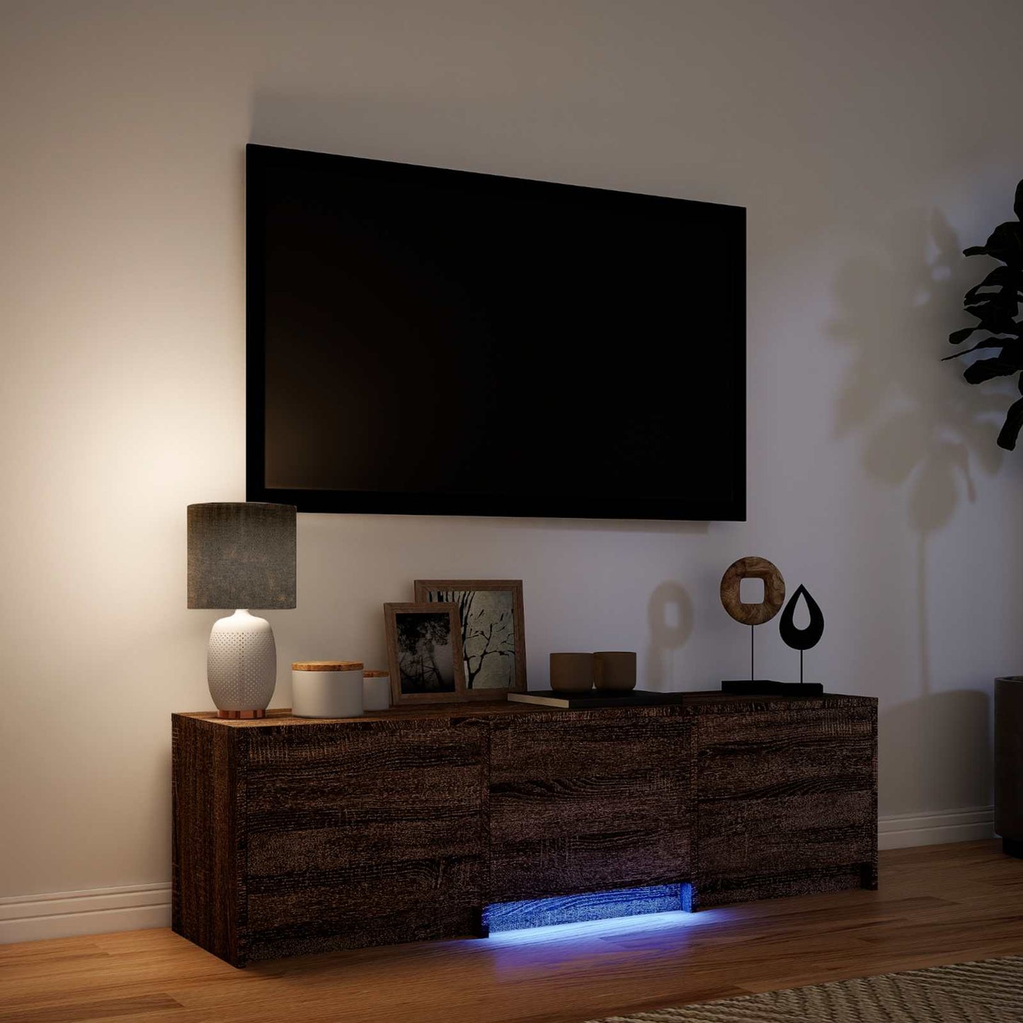 TV Cabinet with LED Brown Oak 140 x 34 x 40 cm Engineered Wood