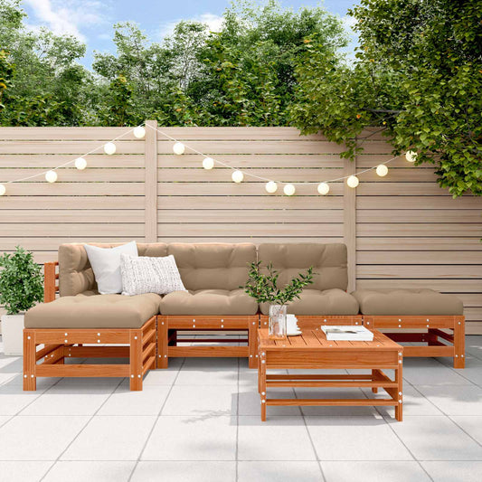 Garden Lounge Set 5 pcs Wax Brown Solid Pine Wood
