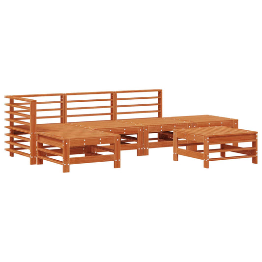 Garden Lounge Set 5 pcs Wax Brown Solid Pine Wood