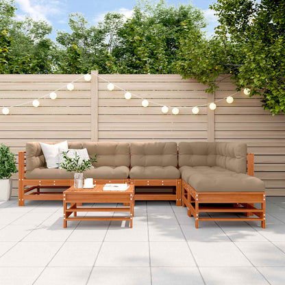 Garden Lounge Set 7 pcs Wax Brown Solid Pine Wood