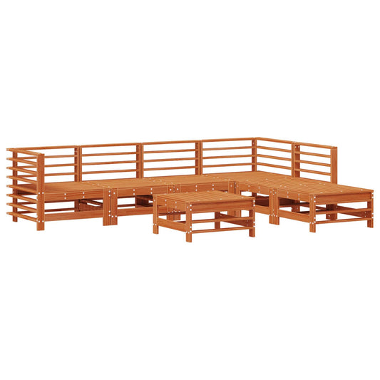 Garden Lounge Set 7 pcs Wax Brown Solid Pine Wood