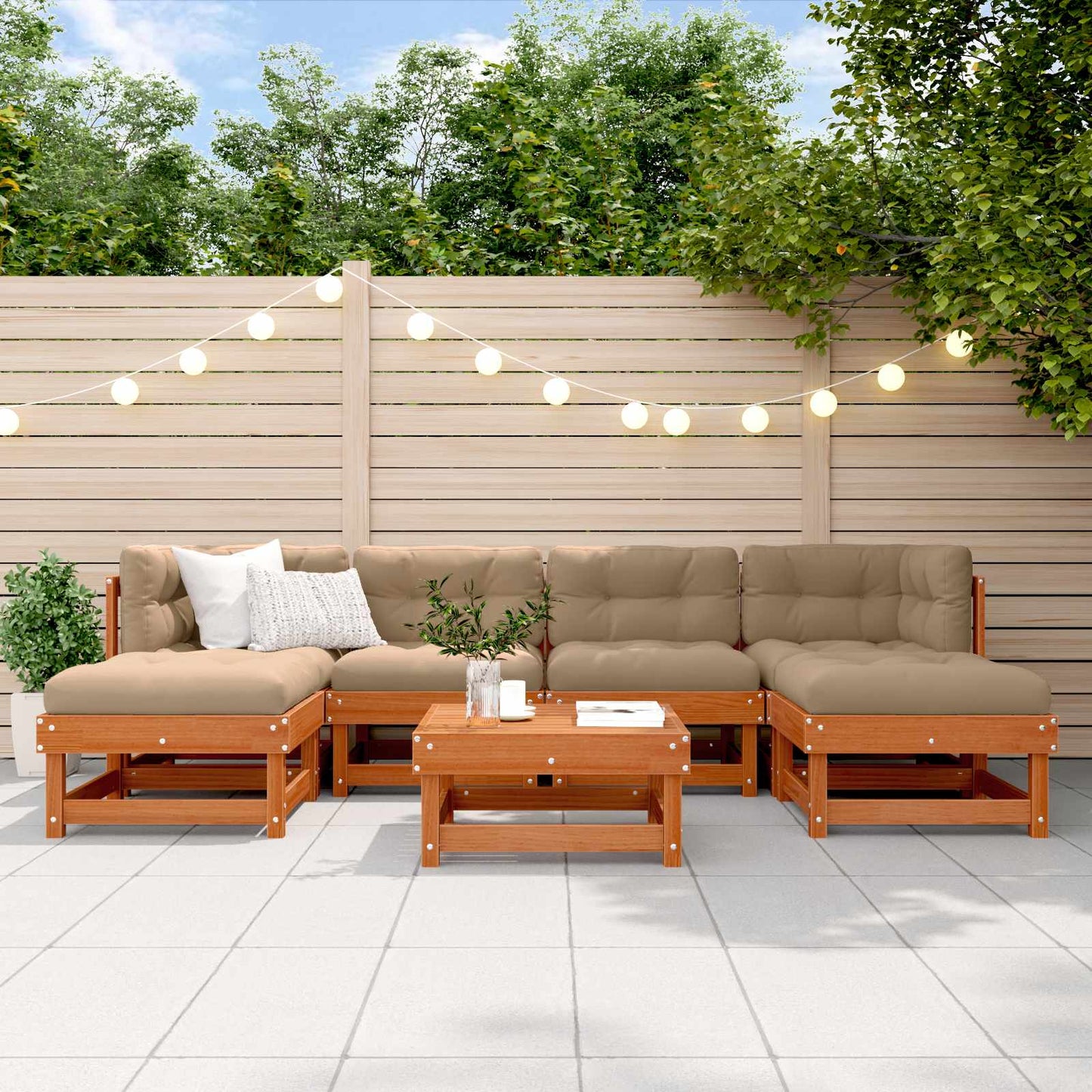 Garden Lounge Set 7 pcs Wax Brown Solid Pine Wood