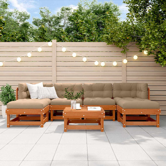 Garden Lounge Set 7 pcs Wax Brown Solid Pine Wood