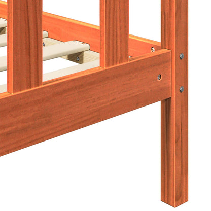 Bed Frame Wax Brown 205.5 x 155.5 x 100 cm Solid Pine Wood