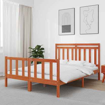 Bed Frame Wax Brown 205.5 x 155.5 x 100 cm Solid Pine Wood