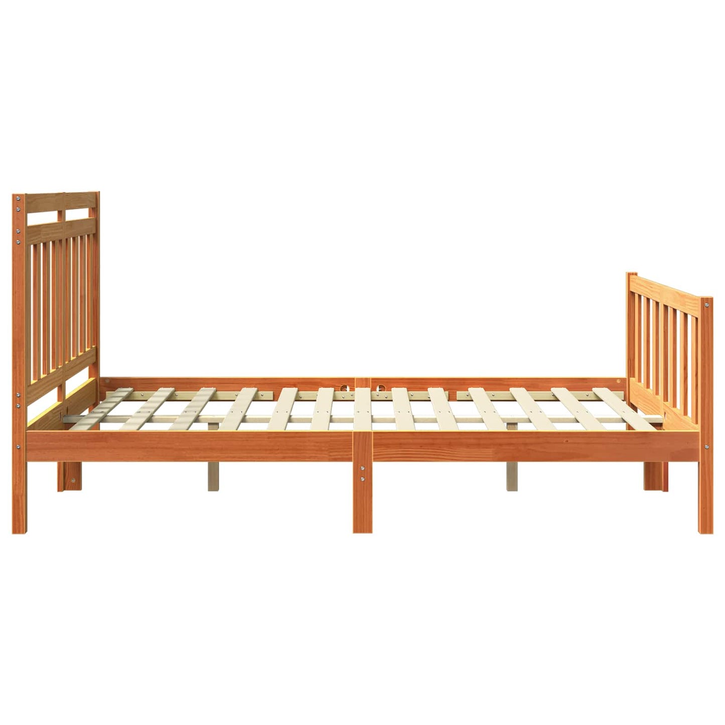Bed Frame Wax Brown 205.5 x 155.5 x 100 cm Solid Pine Wood