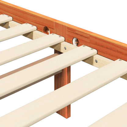 Bed Frame Wax Brown 205.5 x 165.5 x 100 cm Solid Pine Wood