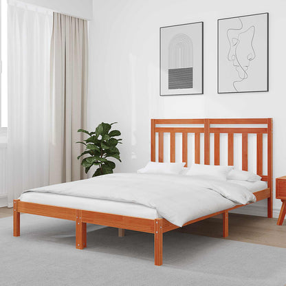 Bed Frame Wax Brown 205.5 x 165.5 x 100 cm Solid Pine Wood