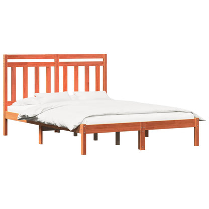 Bed Frame Wax Brown 205.5 x 165.5 x 100 cm Solid Pine Wood